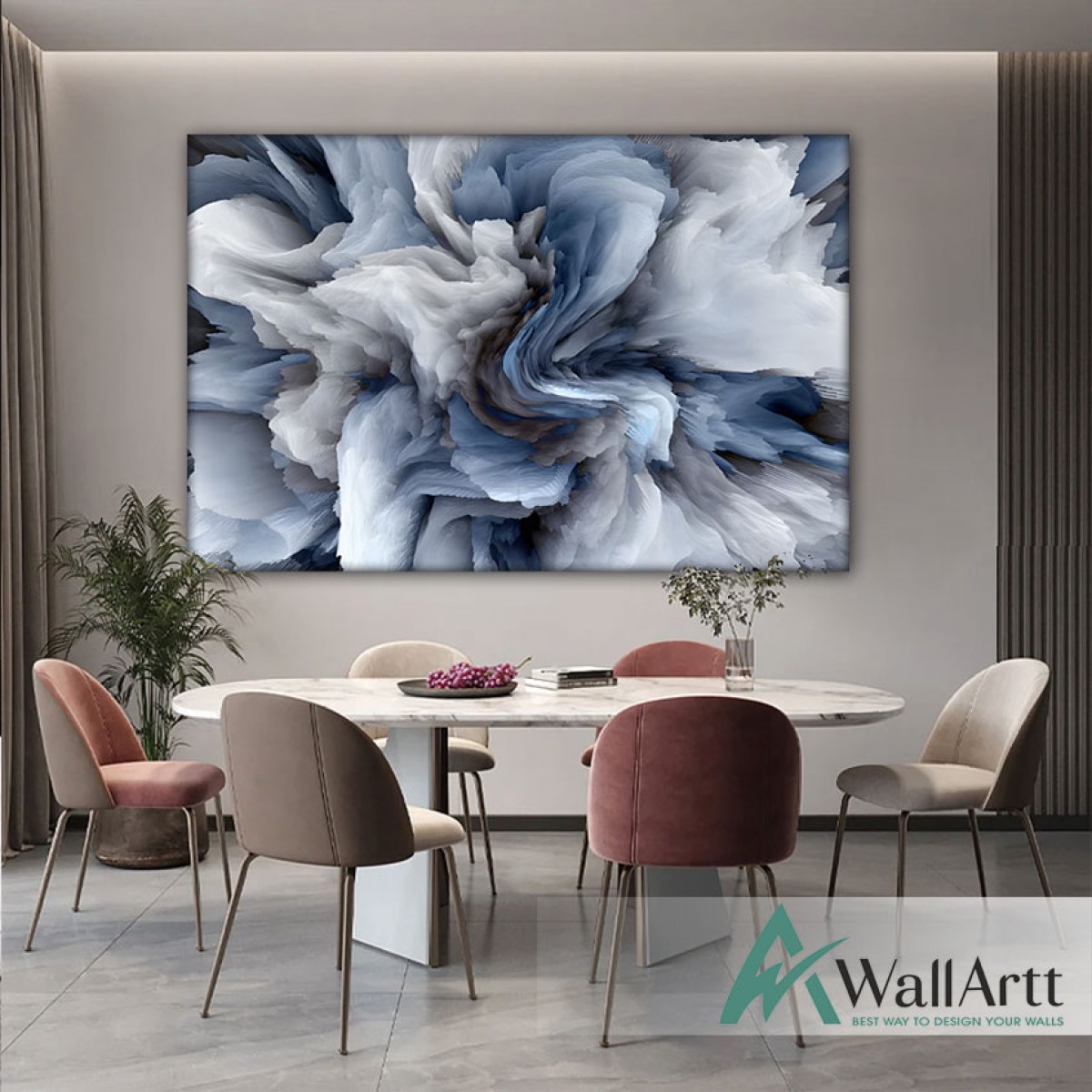 Abstract Blue Fog Textured Partial Oil Painting